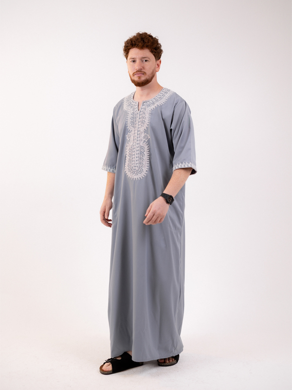 ثوب مغربي جولدن – نص كم – رمادي