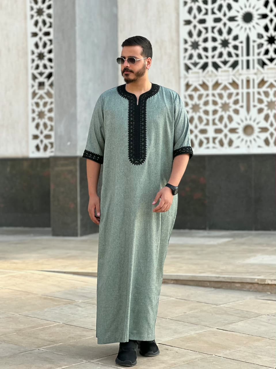 ثوب مغربي نصف كم صيفي (لون أخضر)