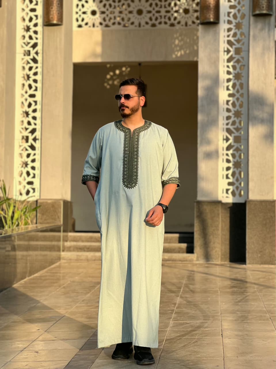 ثوب مغربي نصف كم صيفي (مينت جرين)