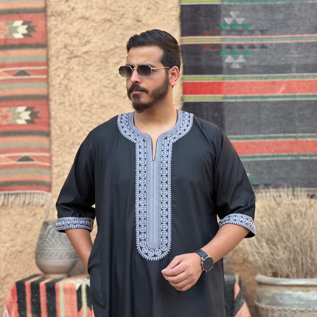 ثوب مغربي نصف كم صيفي ( أسود) - الصورة 2
