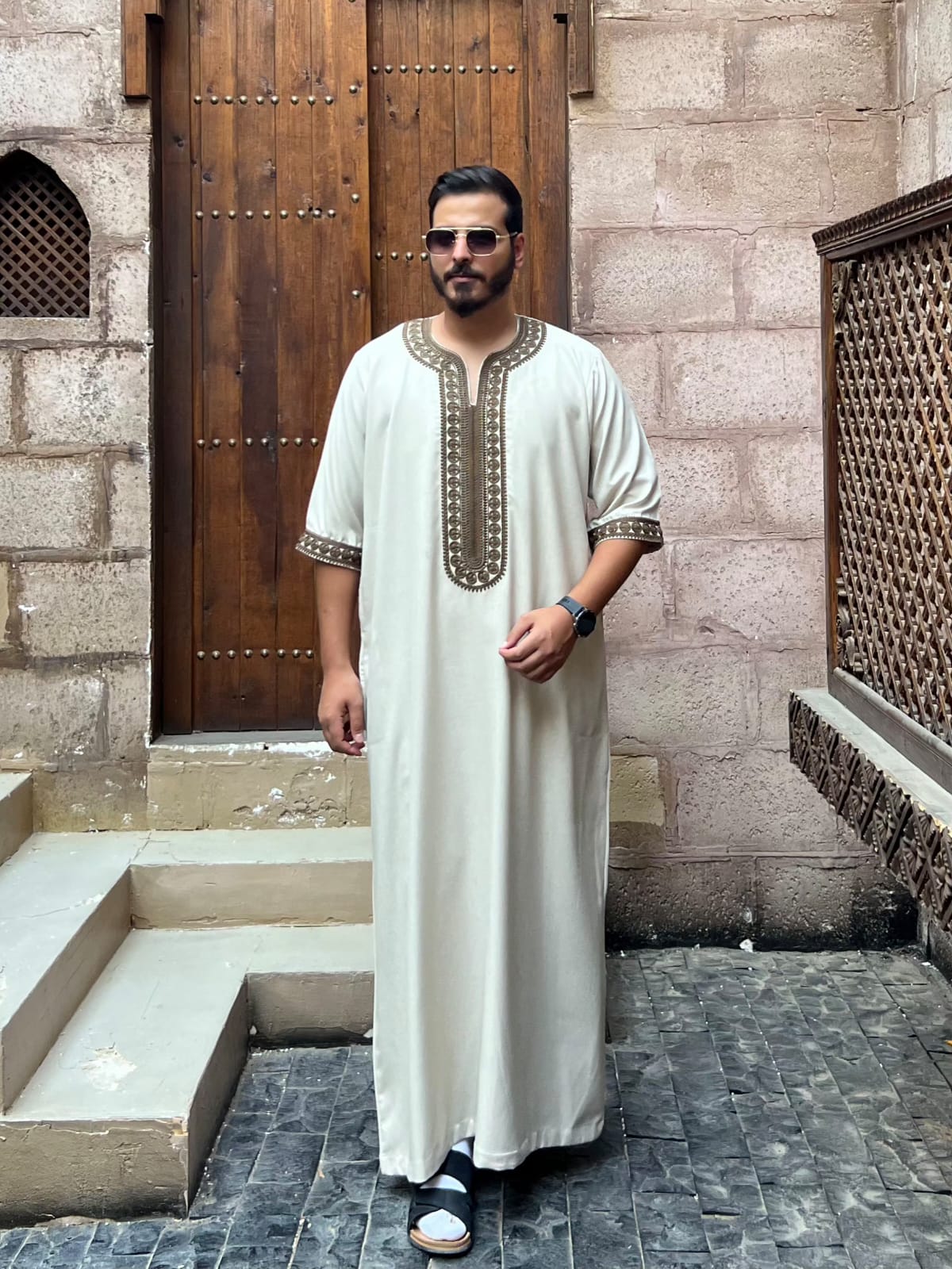 ثوب مغربي نصف كم صيفي ( بيچ )