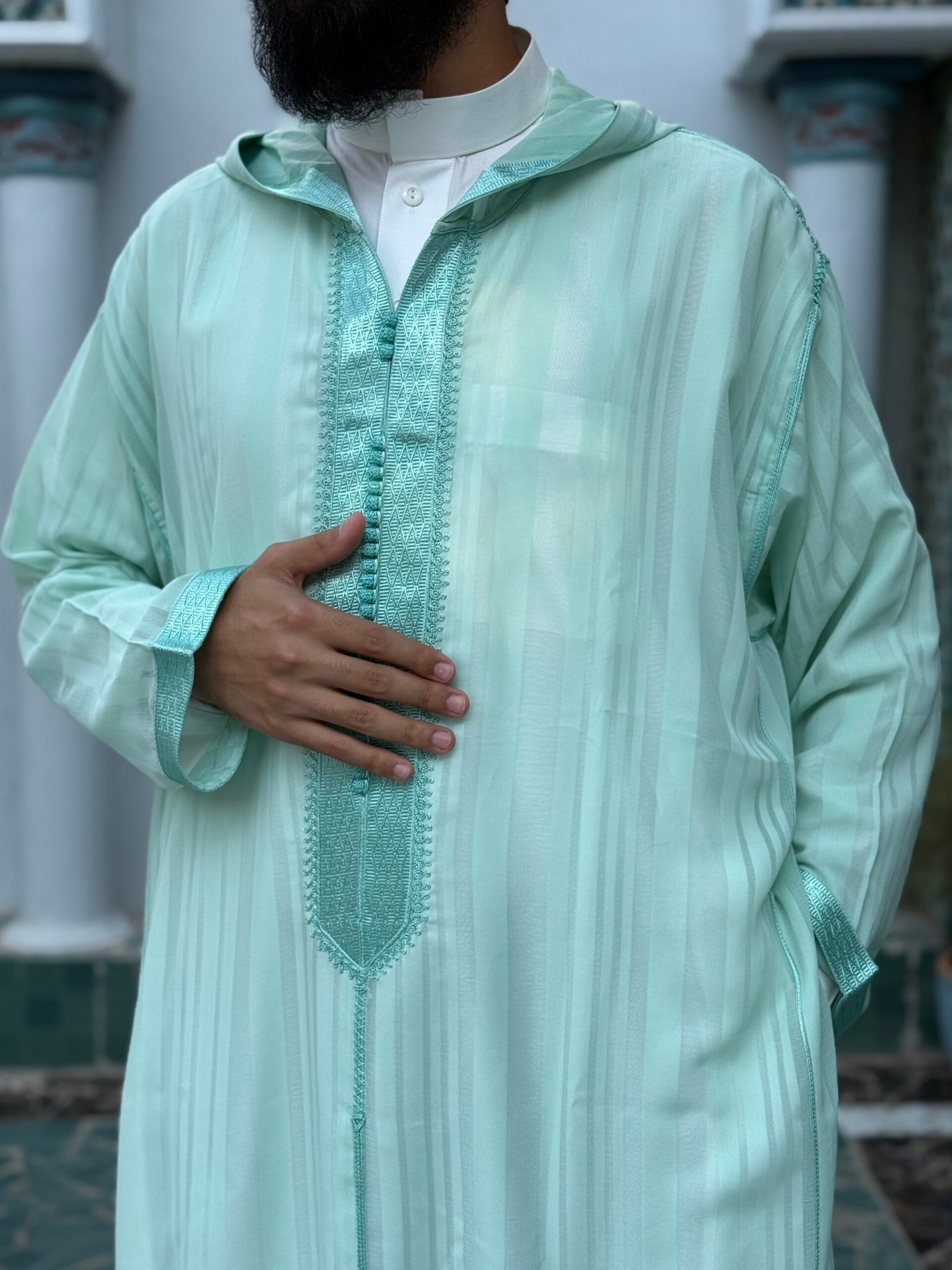 جلابة مغربية ( سوسدي مقلم ) اصلية مستوردة لون مينت جرين