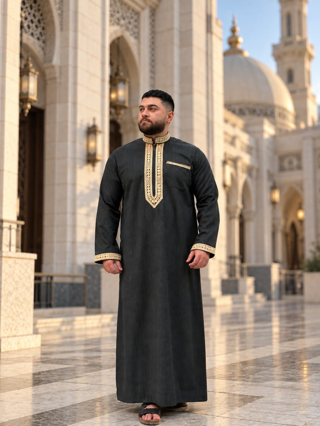 ثوب صوف شتوى مقلم (زيتي)