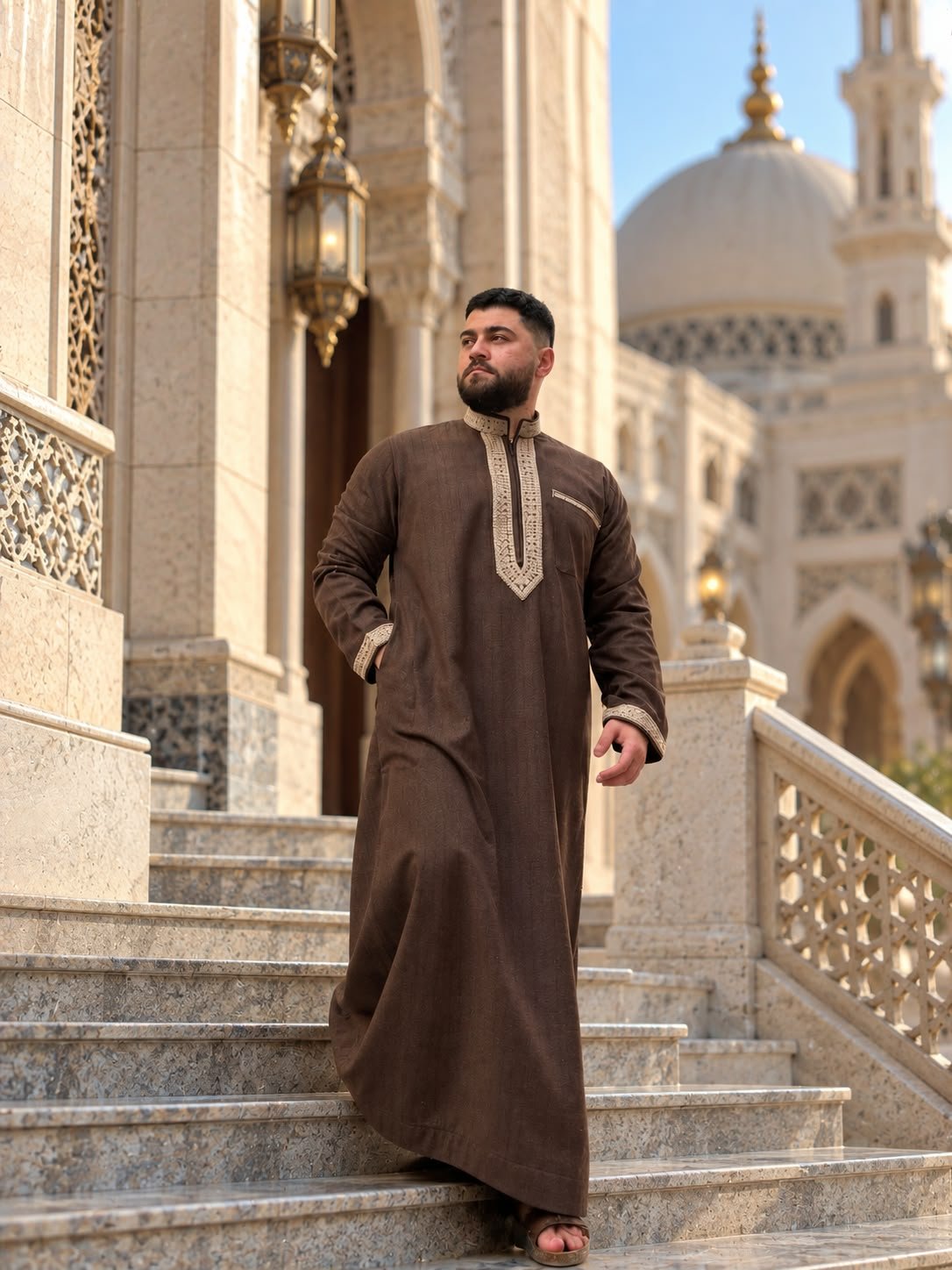 ثوب صوف شتوى مقلم (بني)