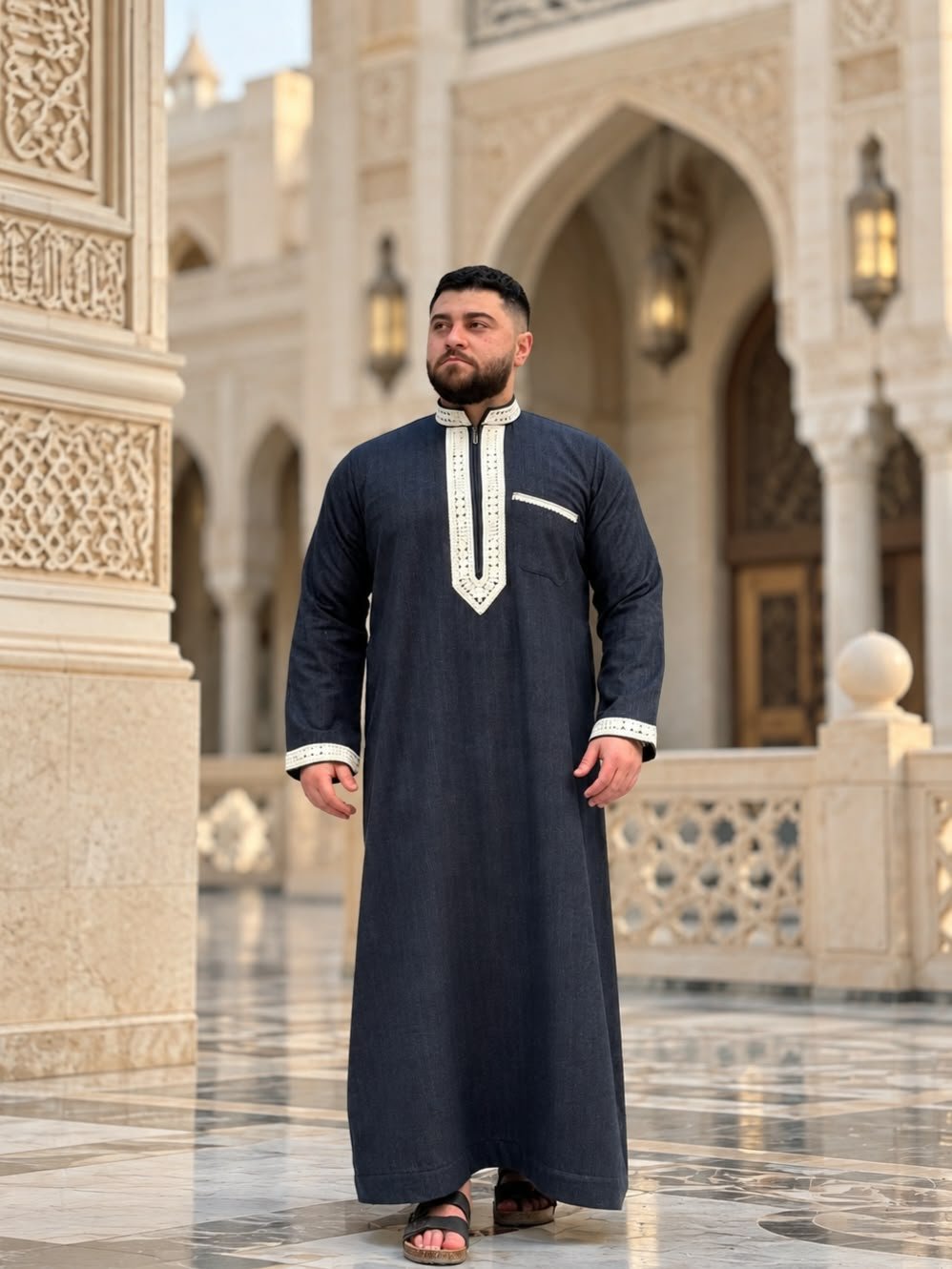 ثوب صوف شتوى مقلم (كحلى)